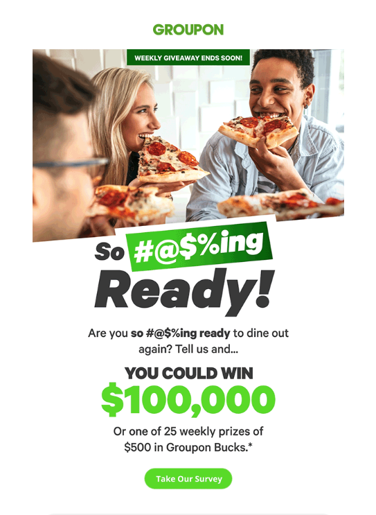 Groupon You Could Win $100,000 email marketing