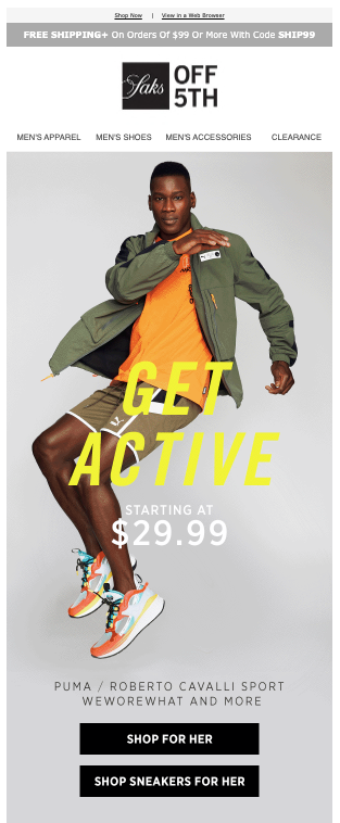 Saks 5TH Avenue Get Active Email Marketing