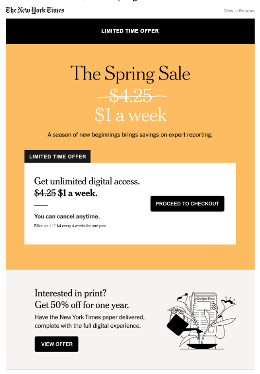 The New York Times limited offer email marketing