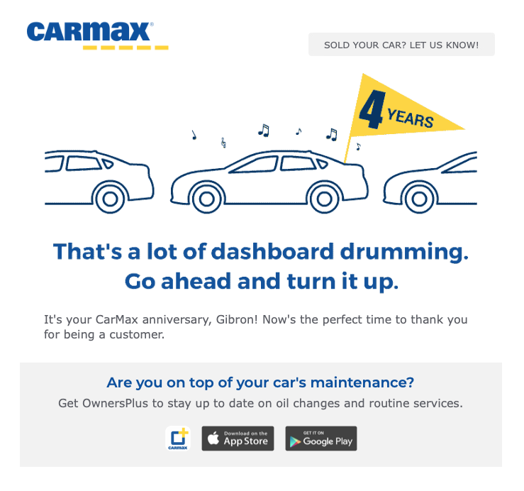 carmax consumer anniversary email graphics