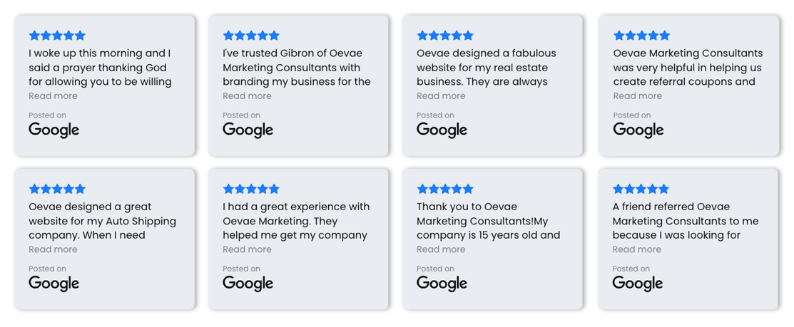 Oevae.com customer Google reviews website integration