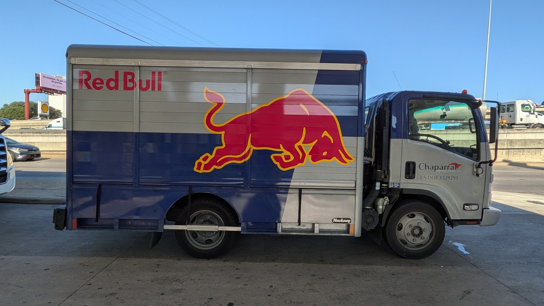 Red Bull branded box truck side