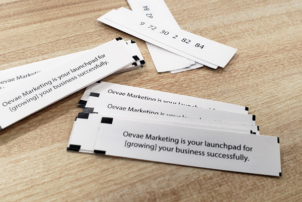 Oevae Marketing Consultants fortune cookie business card paper slip design